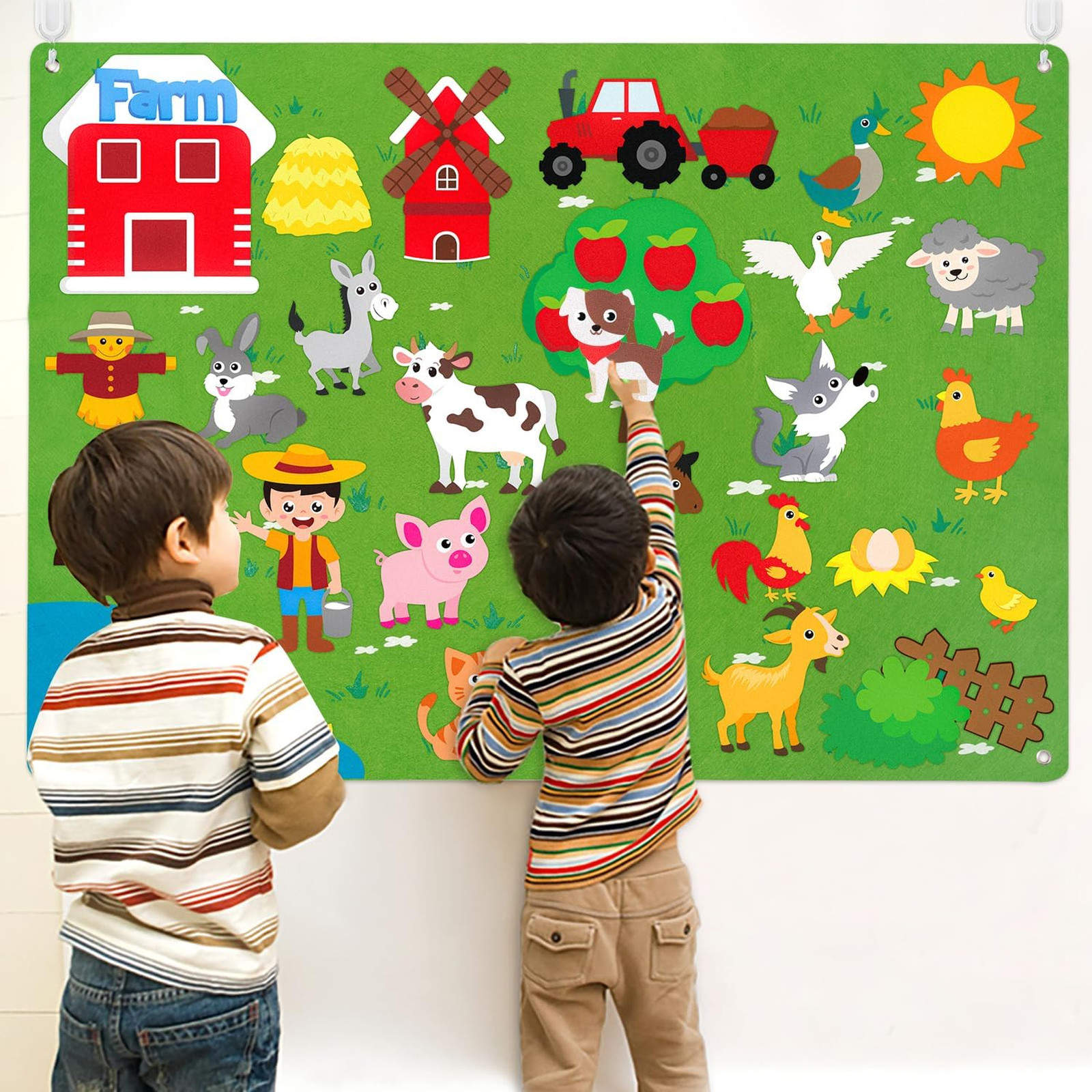 Farm Animals Felt Board Set, 38 Pieces, Flannel Barnyard Storytelling, 3.5Ft