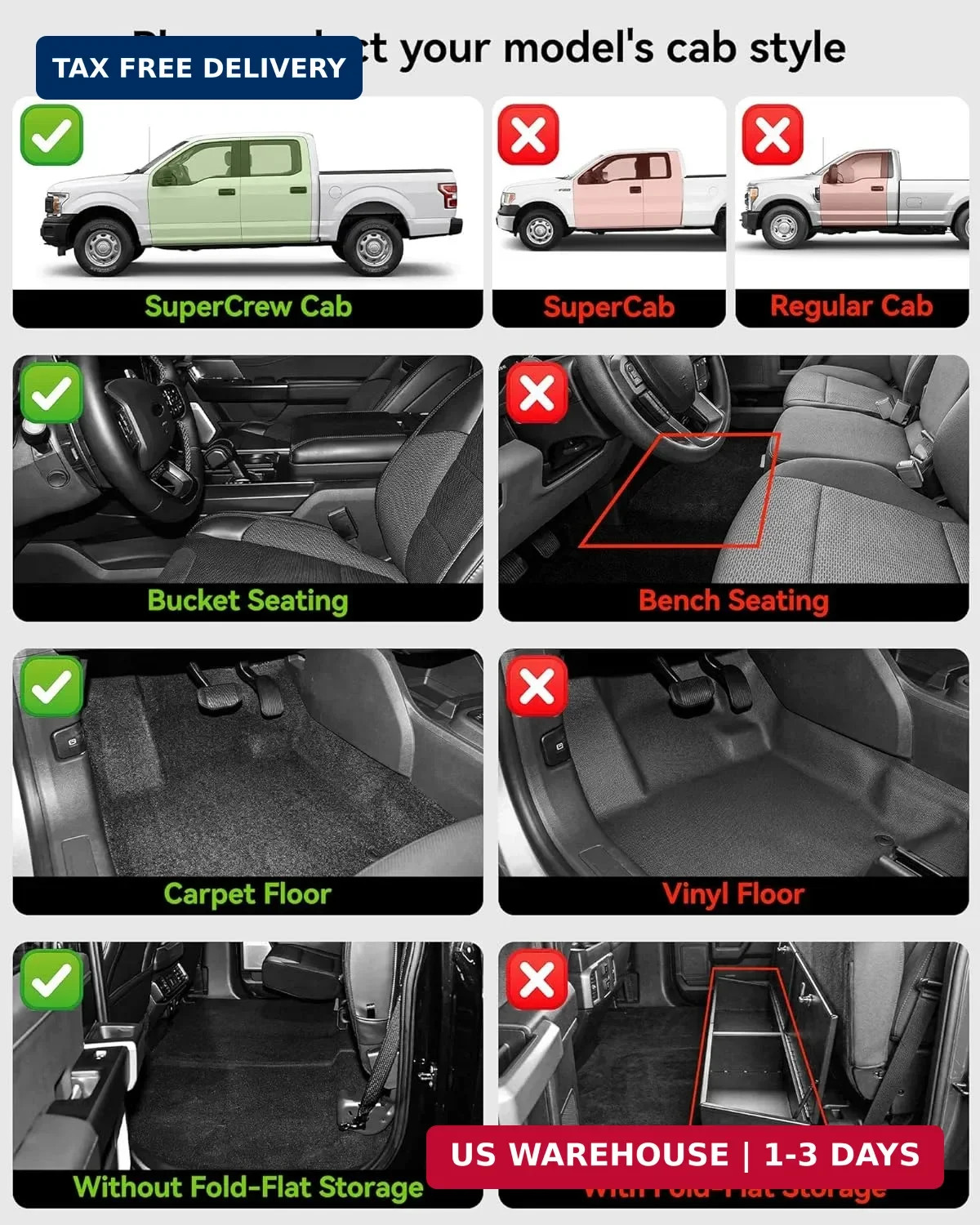 3W Floor Mats for Ford F-150 2015-2025 2026 & F150 Lightning 2022-2025 SuperCrew