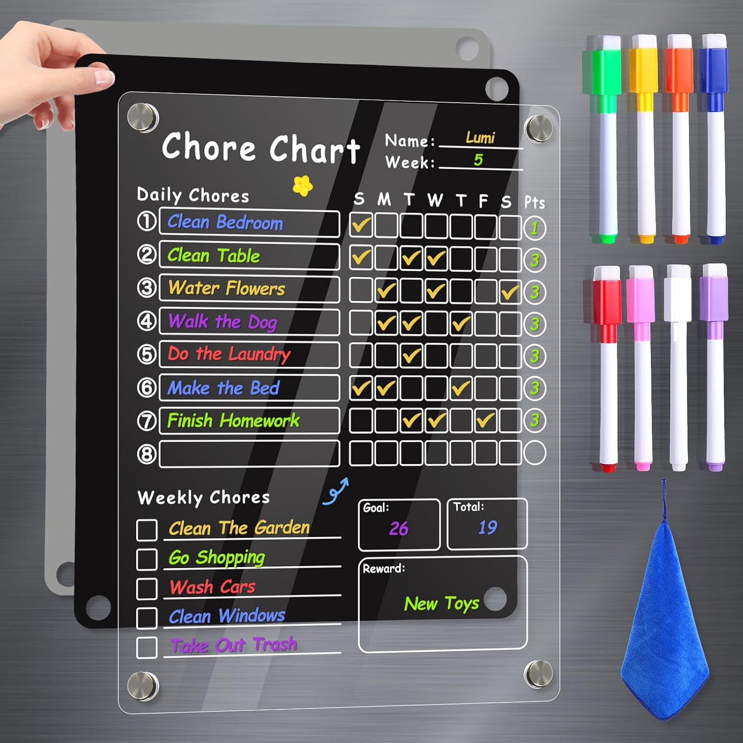 Acrylic Magnetic Chore Chart for Kids, Chore Board, Dry Erase Chore Chart, 12″X9