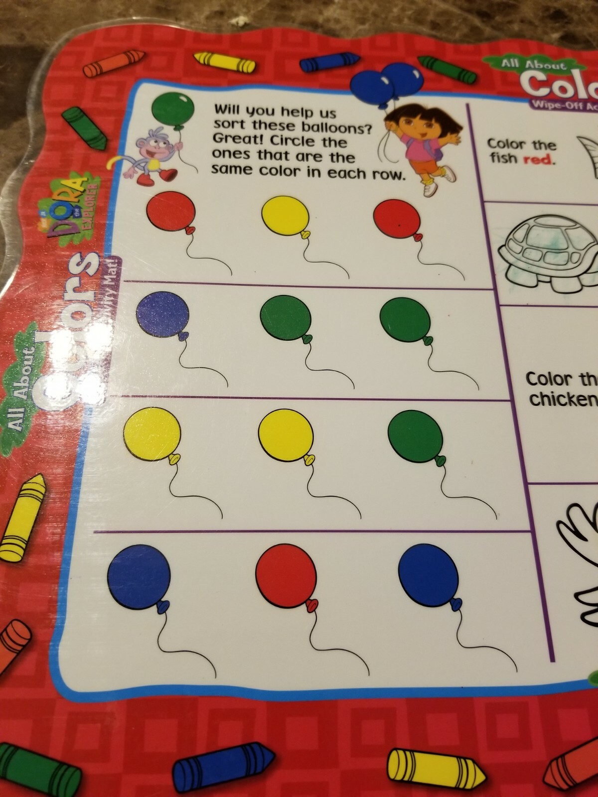 Dora The Explorer All About Colors Activity Placemat