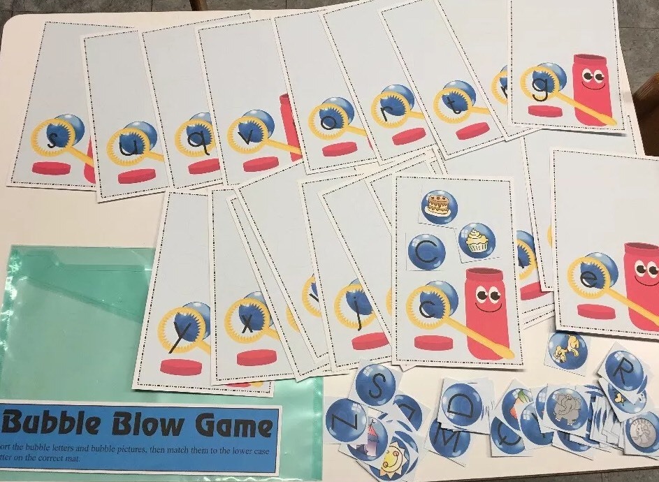 Bubble Blow Game Learning Center- Literacy Mats – Laminated Mats Phonics