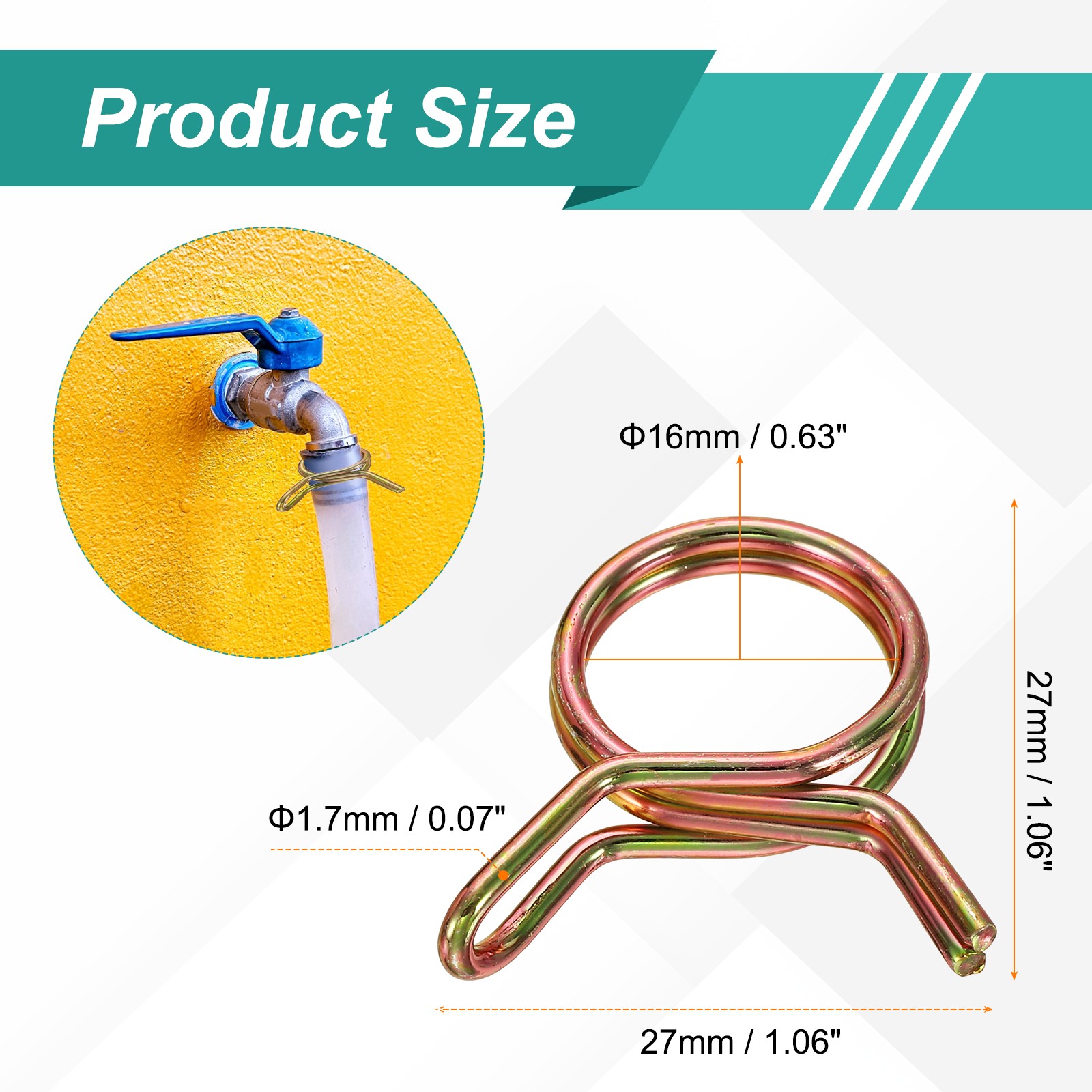 30Pcs 16mm ID Double Wire Spring Hose Clamp Spring Clips Clamps