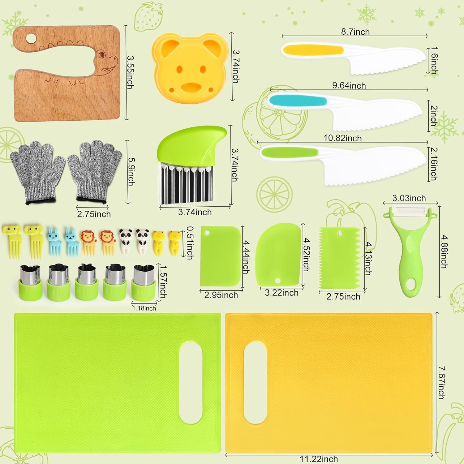 28PC Toddler Kitchen Tools Set – Kid Safe Knives Kit for Real Cooking for Age 2+