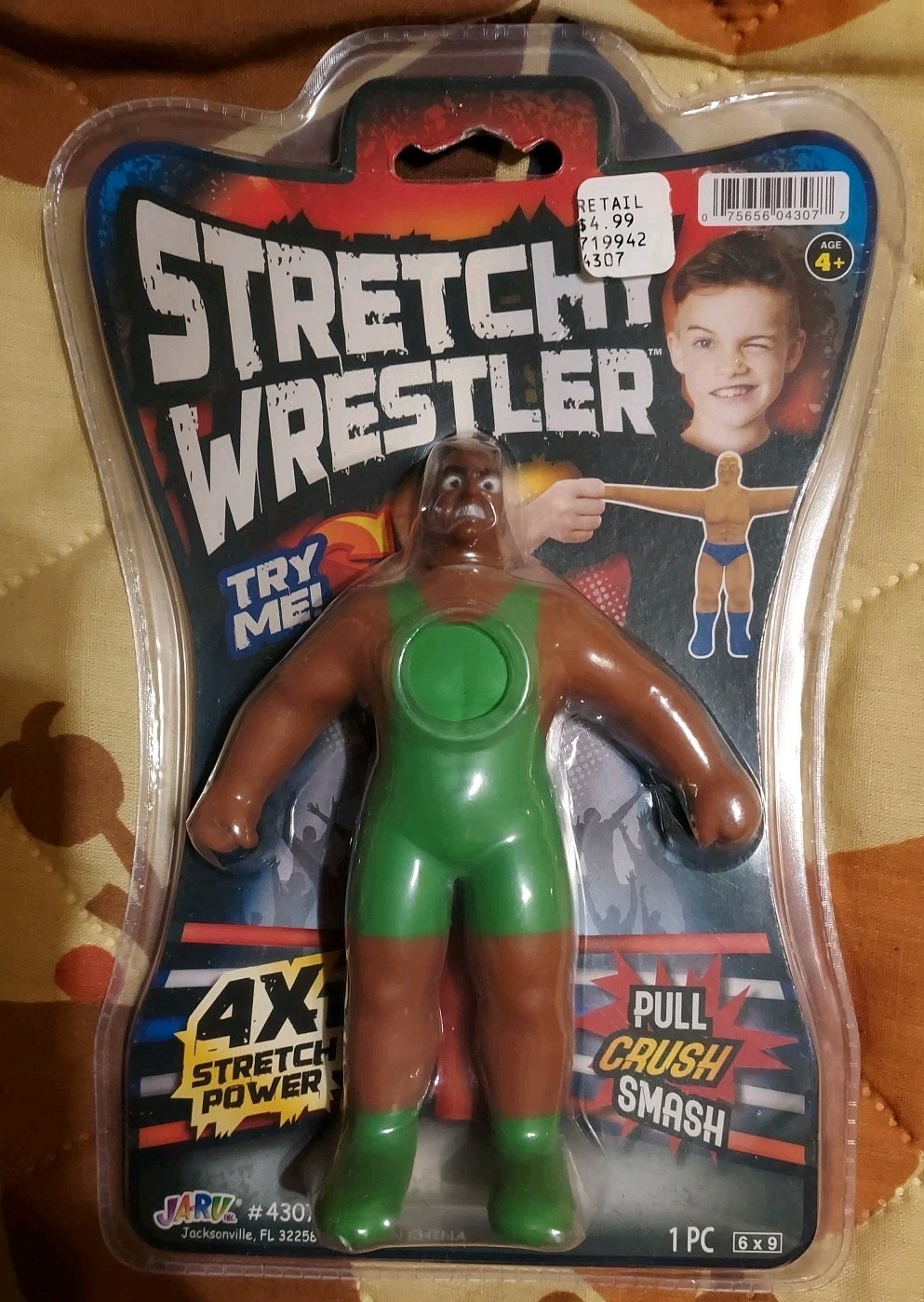 JARU Stretch Wrestler Action Figure Green Singlet 4X Stretch Power Kids Toy NEW