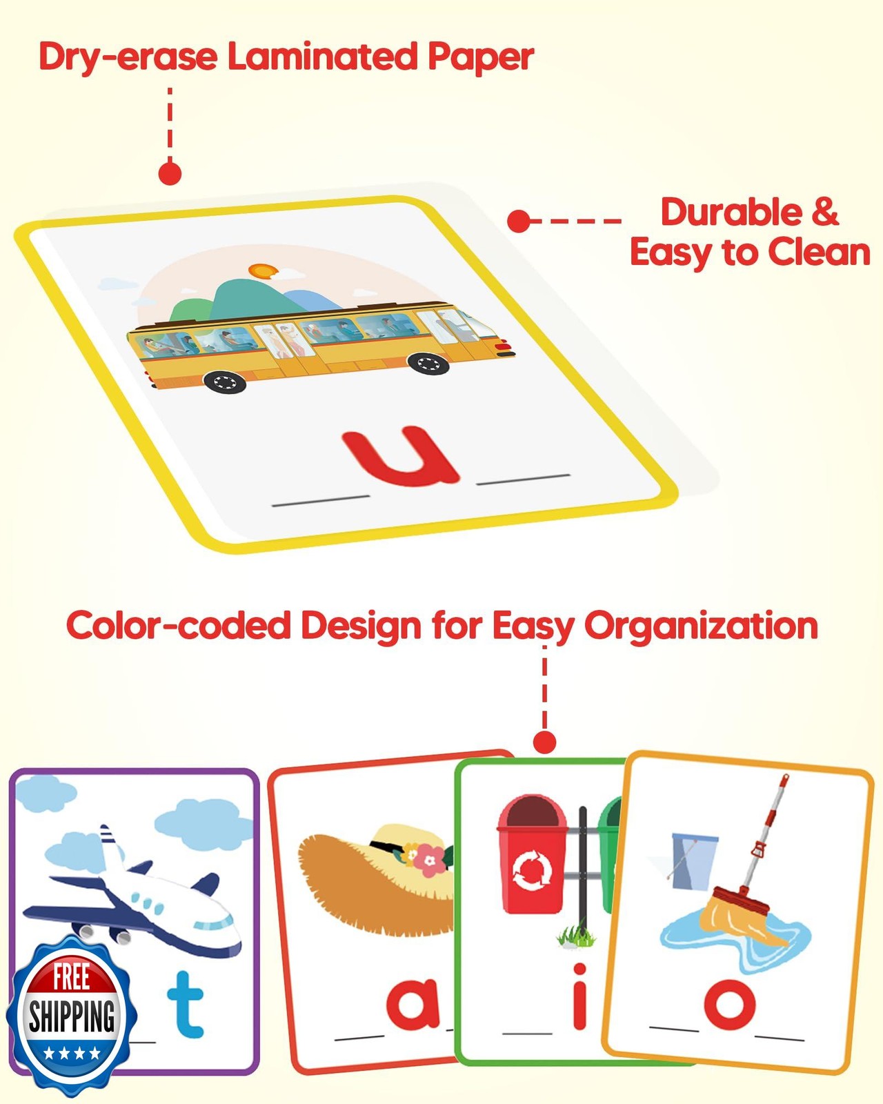 Gojmzo CVC Word Writing and Spelling Flash Cards, Preschool Learn