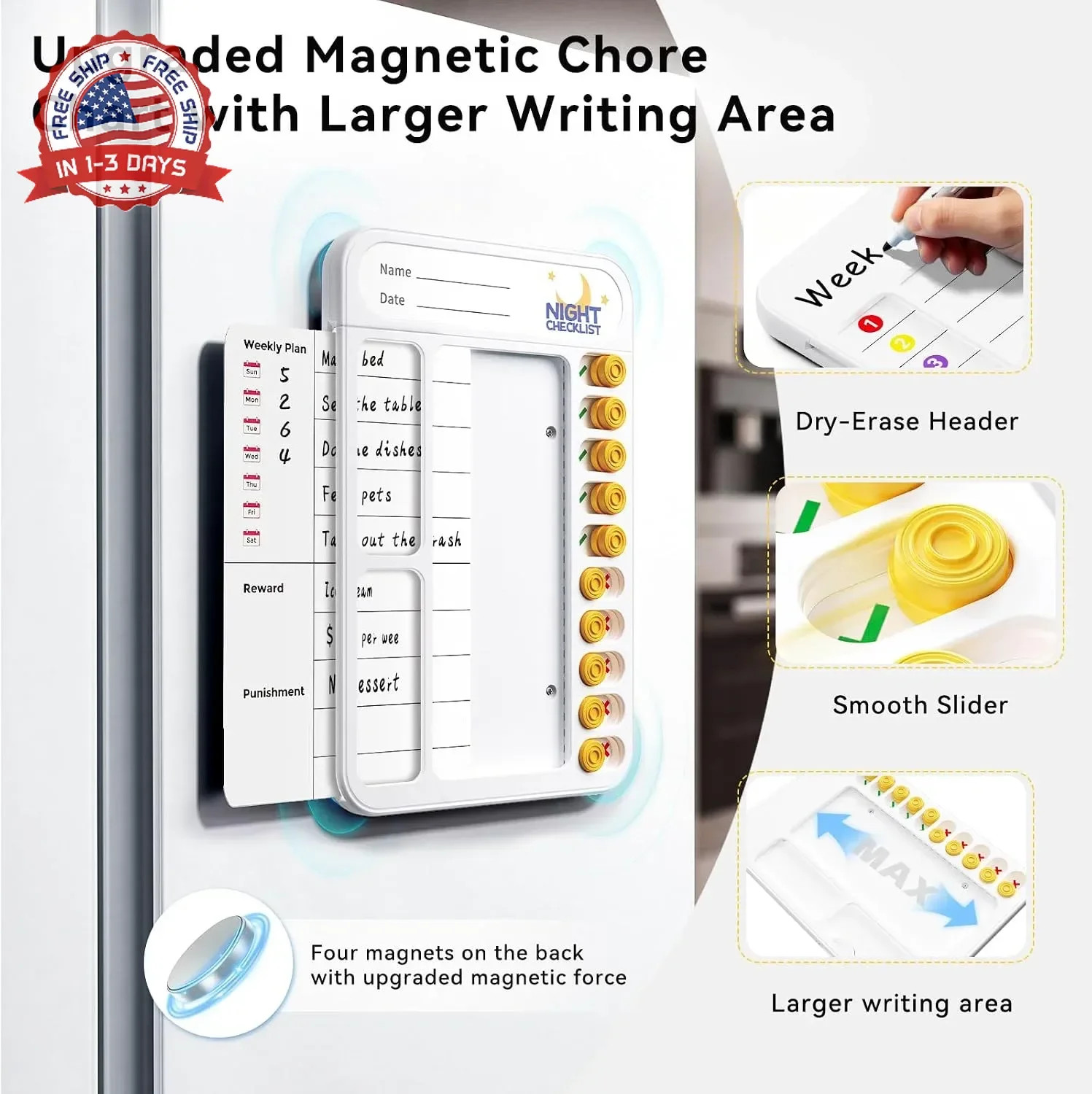 Chore Chart for Kids ADHD Tools to Do List Checklist Magnetic Planning Board wit