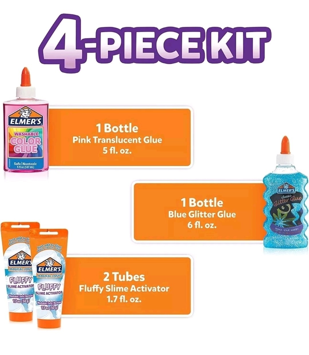 Elmer’s Fluffy Slime Kit Slime Supplies Translucent Color Glitter Glue Activator