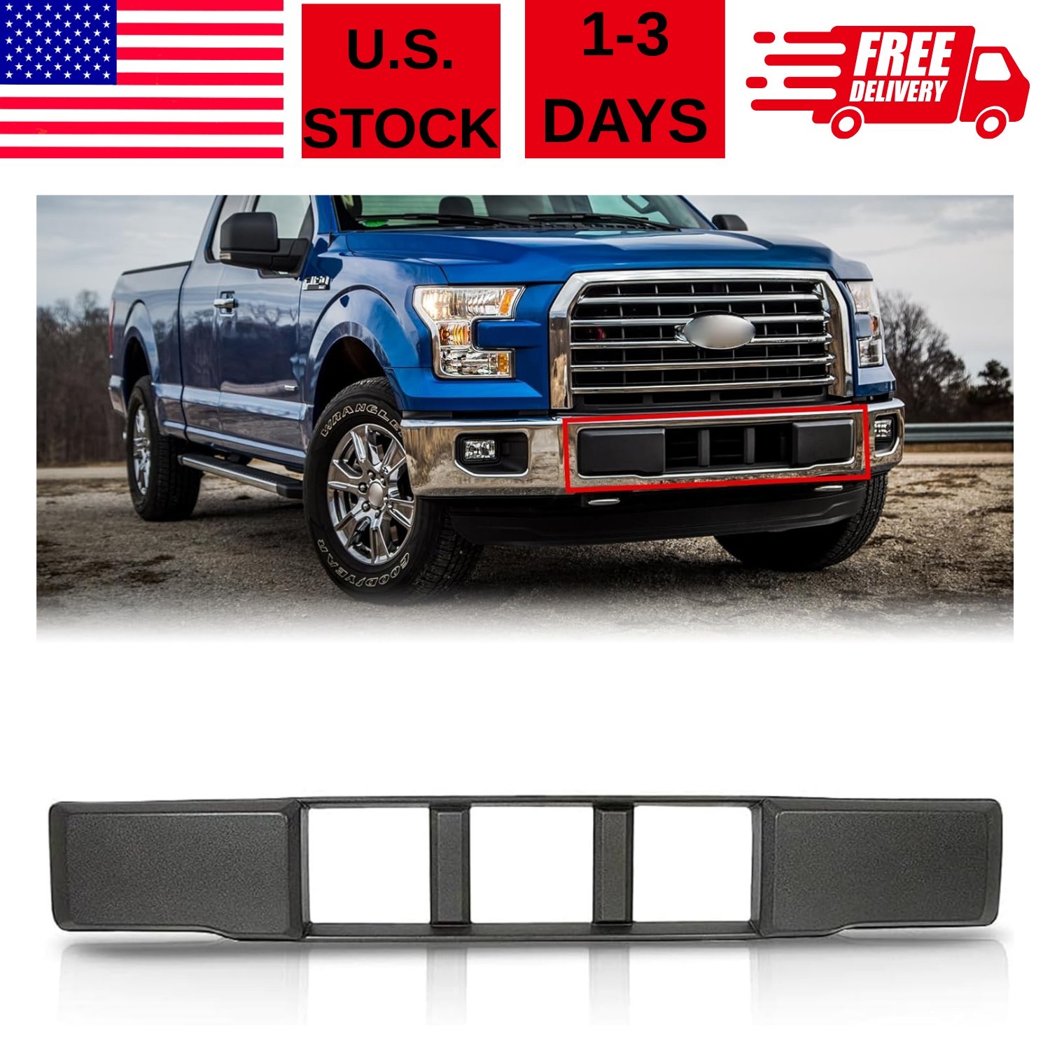 Front Lower Grille Trim Panel Compatible With 2015-2017 Ford F-150 F150 Black Fr