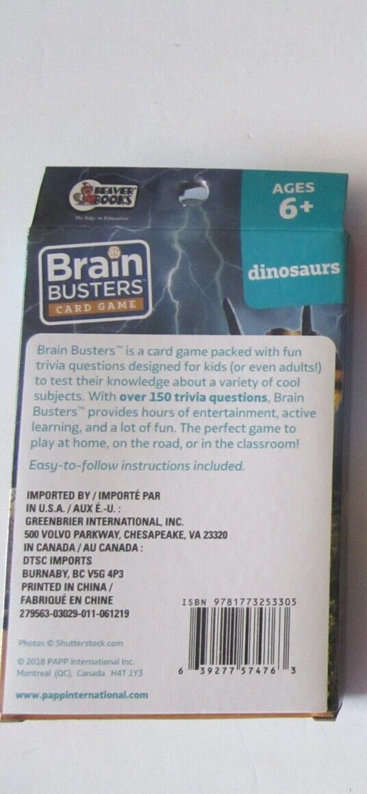 Brain Busters Gaming Cards Over 150 Trivia Questions 31 Cards – Dinosaurs New!