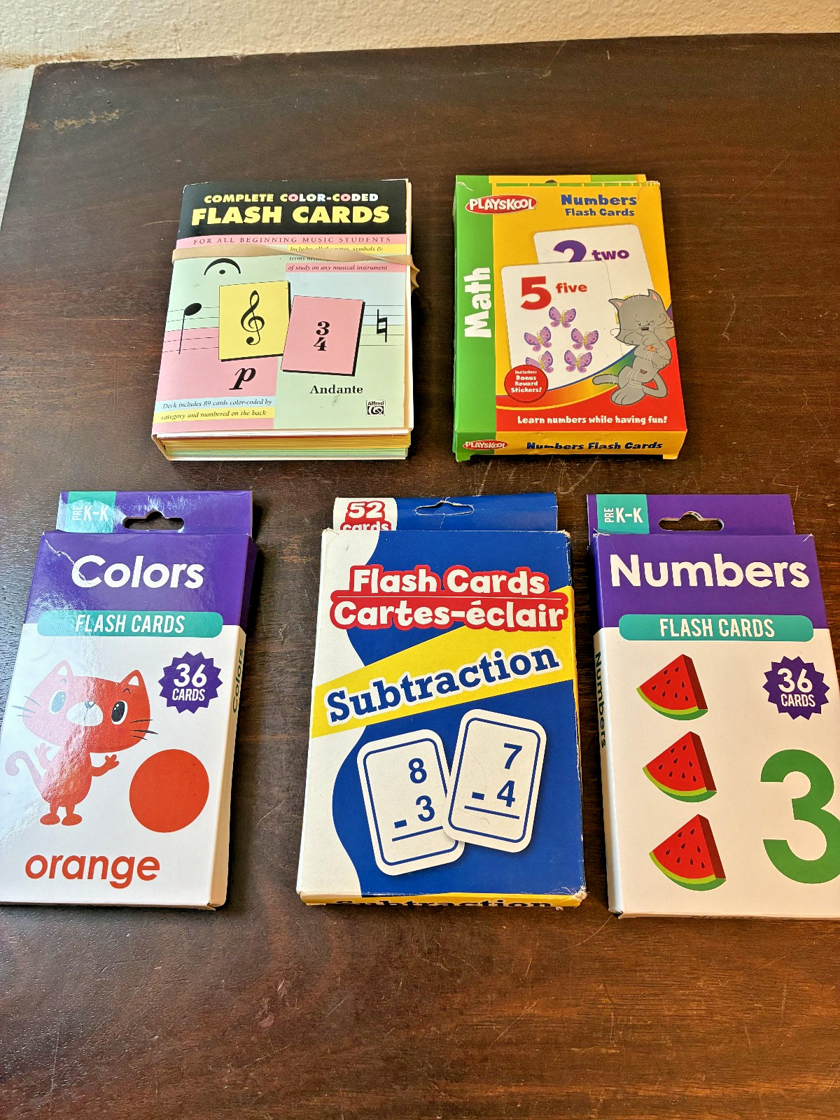 Flash Card Lot, 5 Sets, Early Learning, Colors, Numbers, Music, Math, Complete