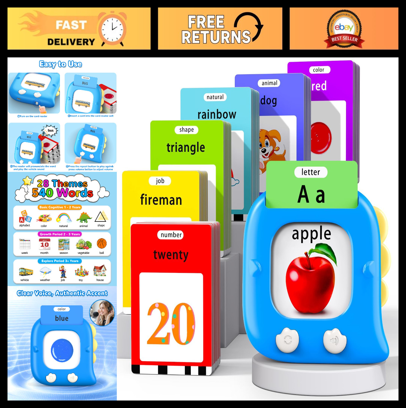 Talking Flash Cards for Kids 2-6, Educational Learning Toys, Easter & Birthday G