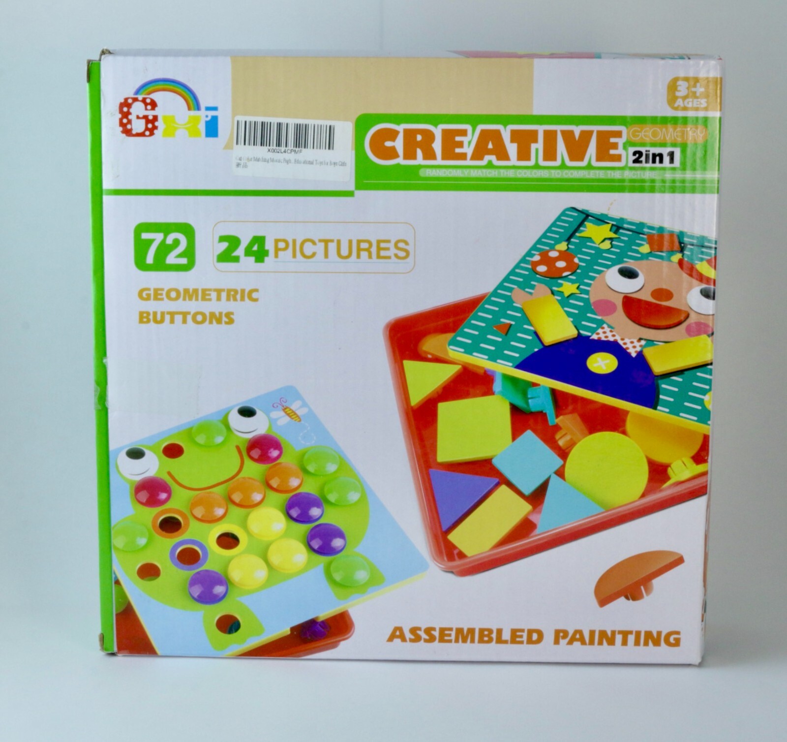 Button Art Toy for Toddlers, Mosaic Puzzles, 24 Pictures, 72 Geometric Buttons