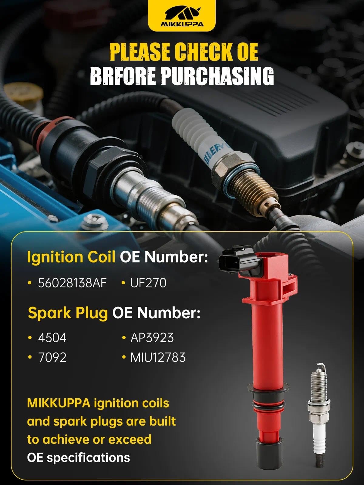 MIKKUPPA Ignition Coils Spark Plugs Set 8 for Dodge Ram Durango Dakota Jeep