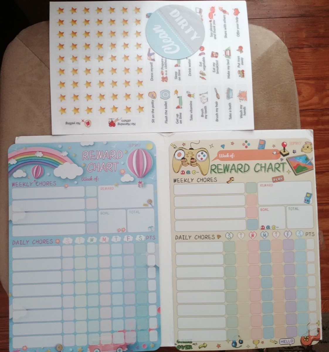 JJPRO 2Pack Magnetic Chore Reward Chart 4Kids Child Video Game & Rainbow 8.5 x12