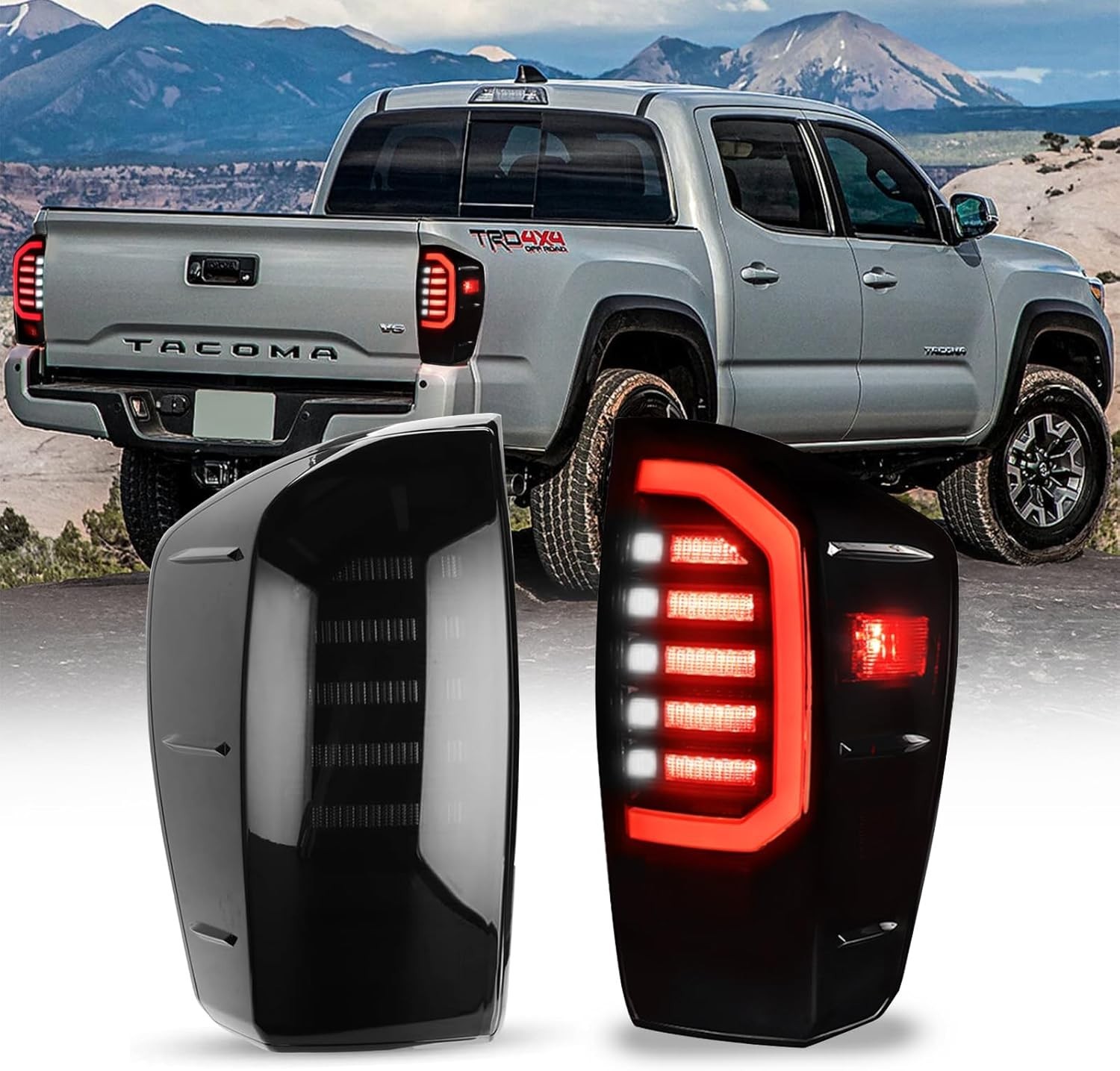LED Tail Lights Assembly for 16-23 Toyota Tacoma, Black Housing Smoked Lens…..
