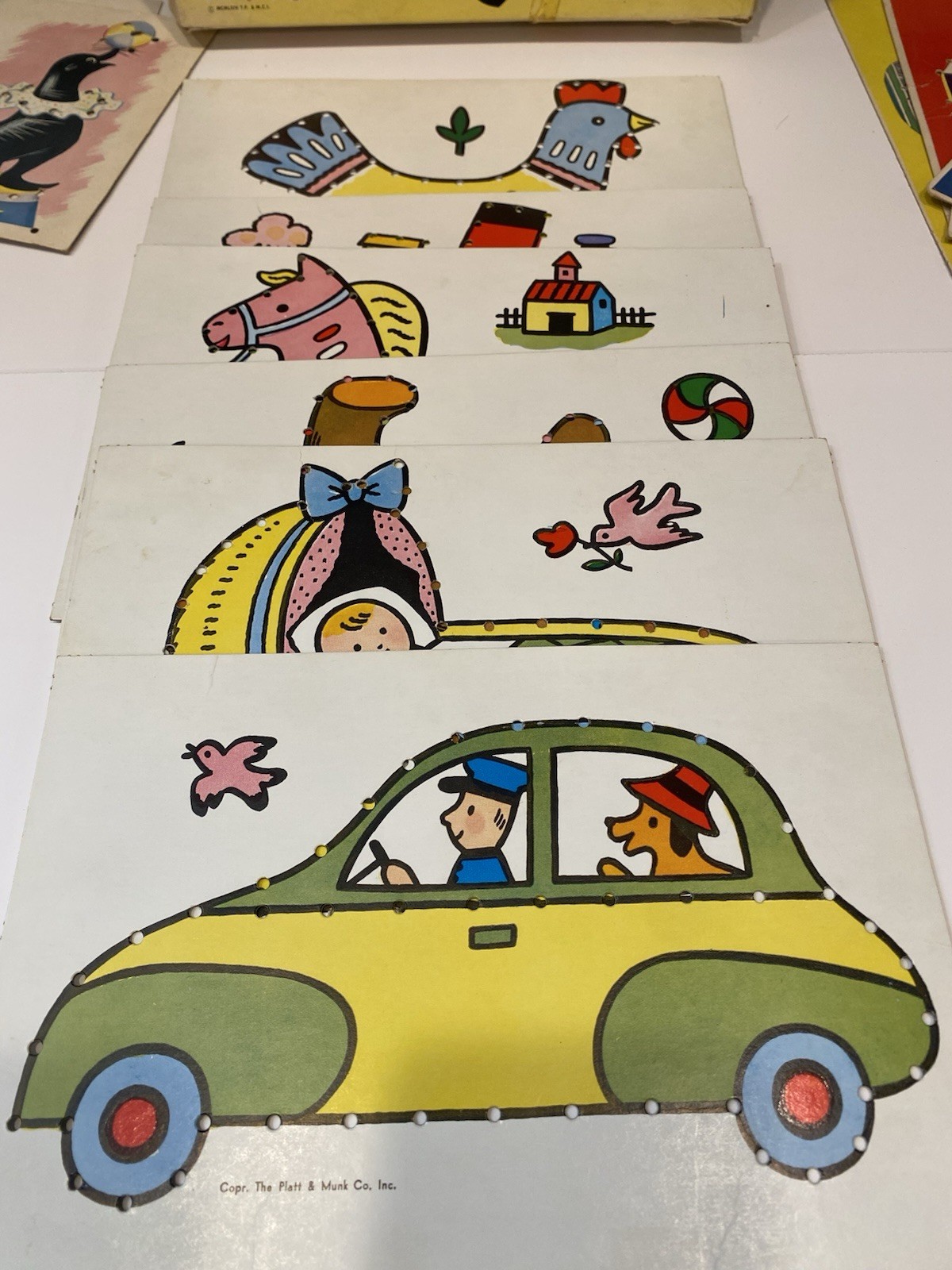 Vintage 1964 Platt & Munk Easy Sewing Cards Set – MCM Lacing Activity – W/ Box