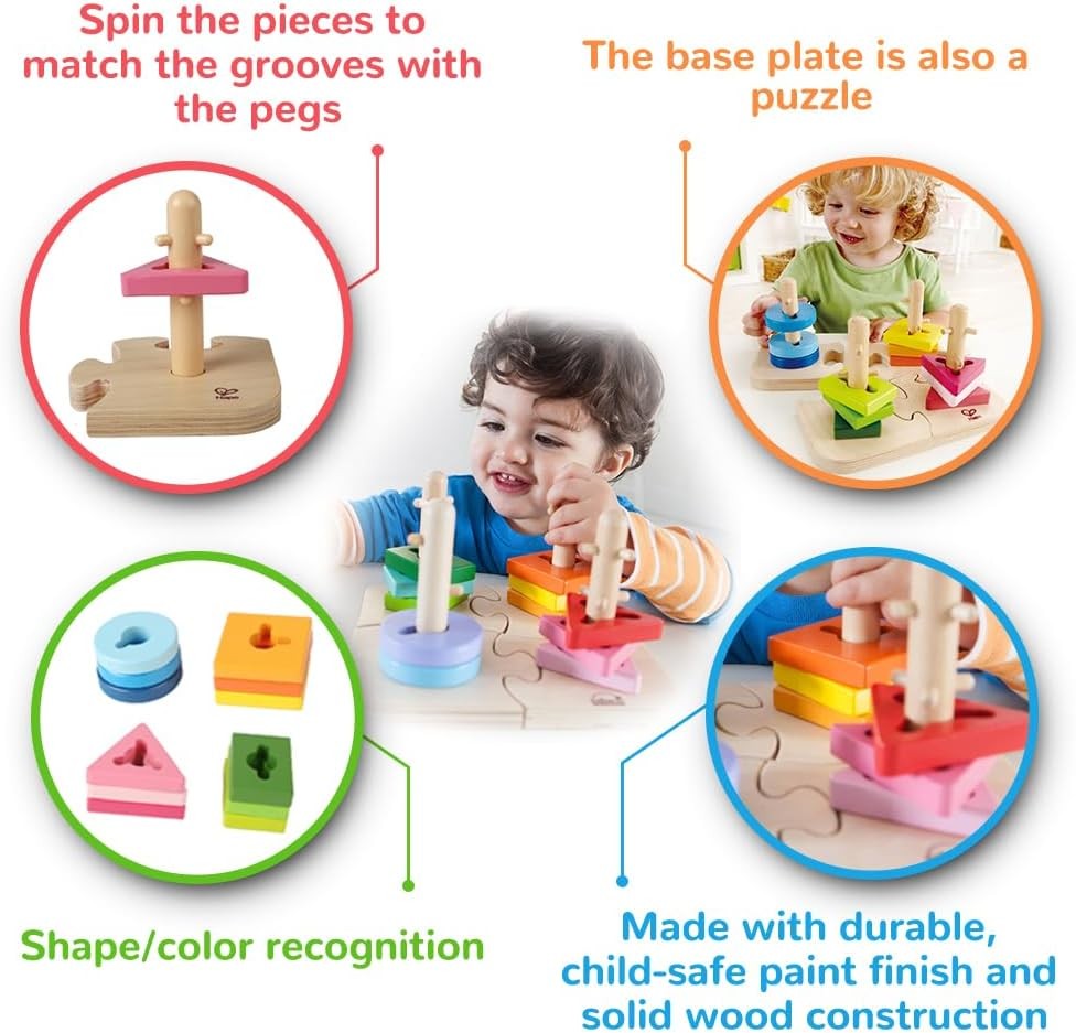 Creative Peg Puzzle by Hape Wooden Stacker Peg Problem-Solving Puzzle for Todd