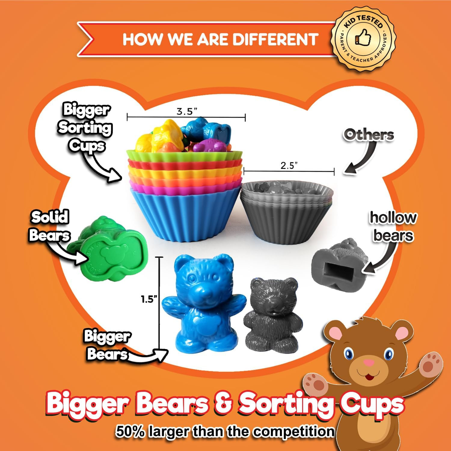 Jumbo Counting Bears with Stacking Cups – Montessori Educational Sorting Rainbow
