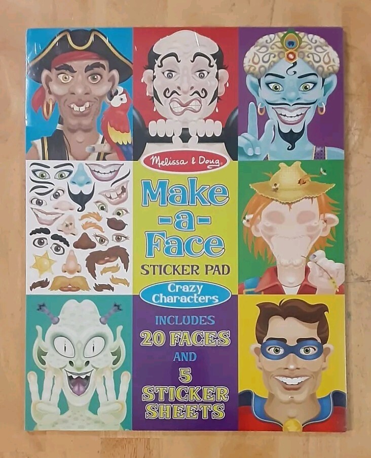 Melissa & Doug Make-a-Face Sticker Pad Crazy Characters 20 Faces New Sealed