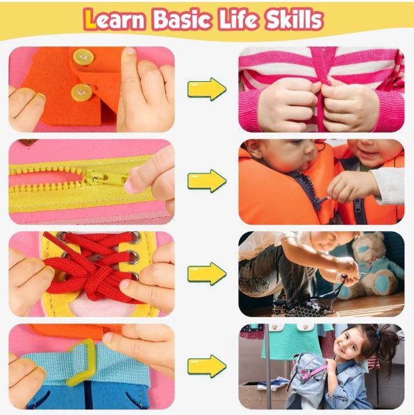 Montessori Busy Book Board Sensory Educational Toy Pink Dinosaurs
