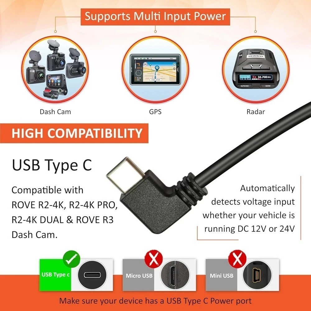 ROVE Ultimate Dash Cam Hardwire Kit with USB-C Port for R2-4K, R2-4K PRO, R2-4K
