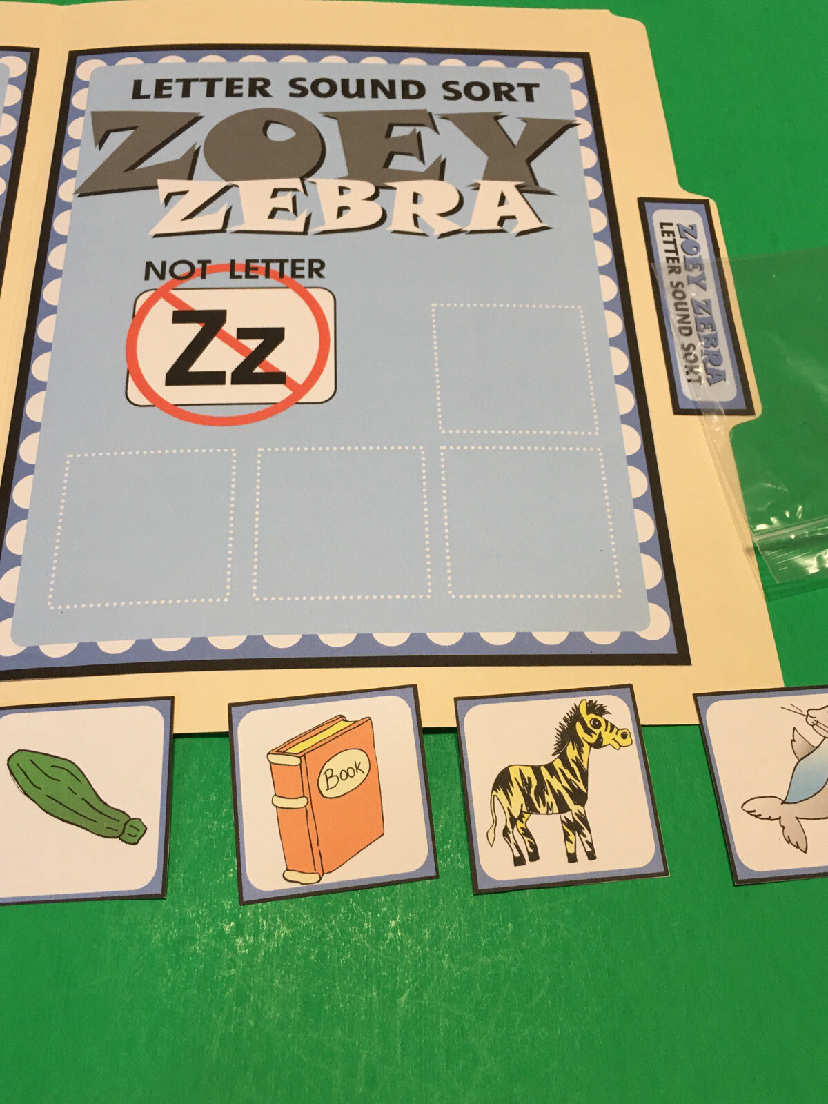 Zoe Zebra – Letter Zz – DIY File Folder game – Printed / Uncut