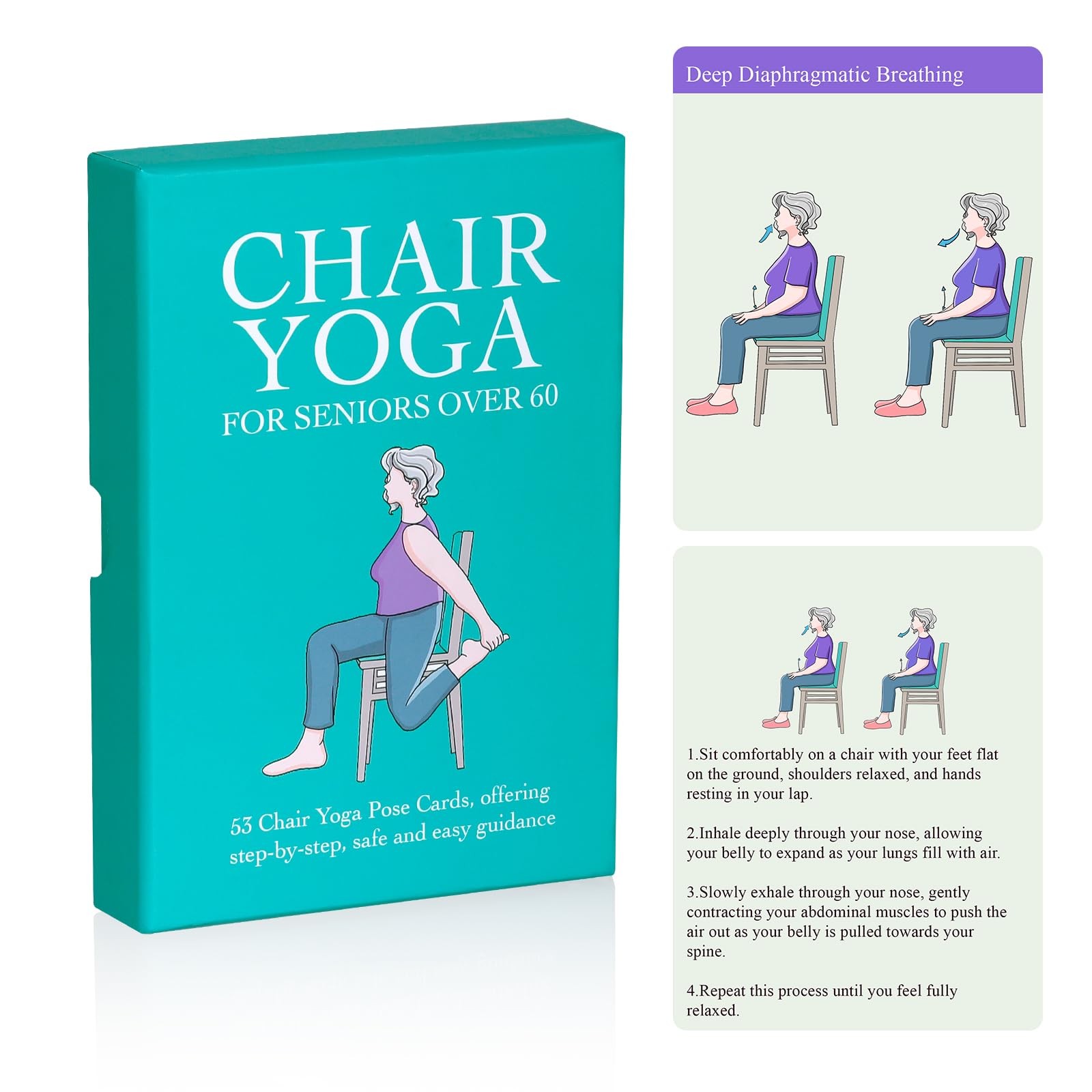 Oversized Chair Yoga Cards for Seniors – 53 Step-by-Step Poses, Large Print E…