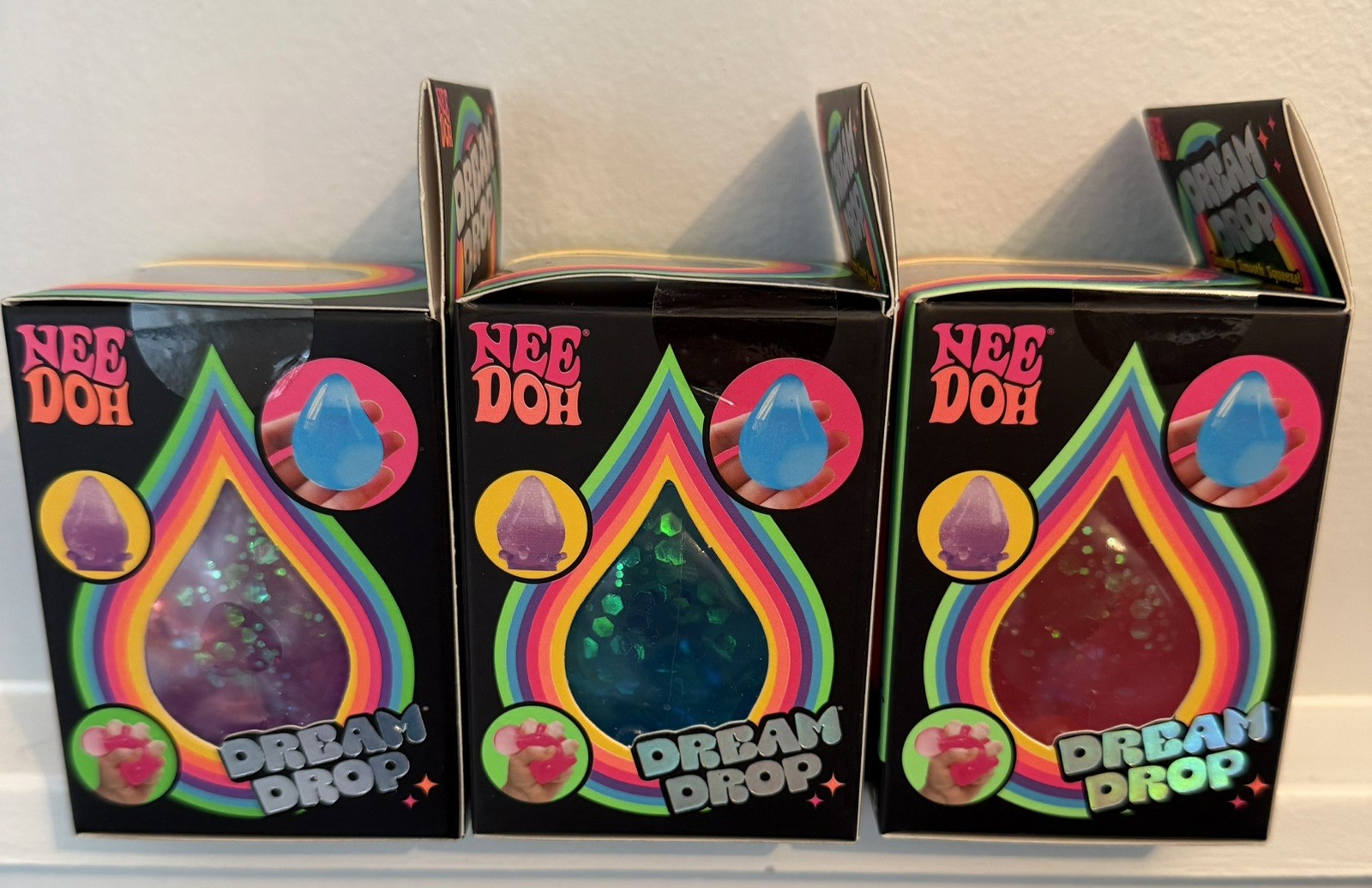 Schylling Needoh Dream Drop Glitter Set of 3 Blue Purple Pink Sensory Toys