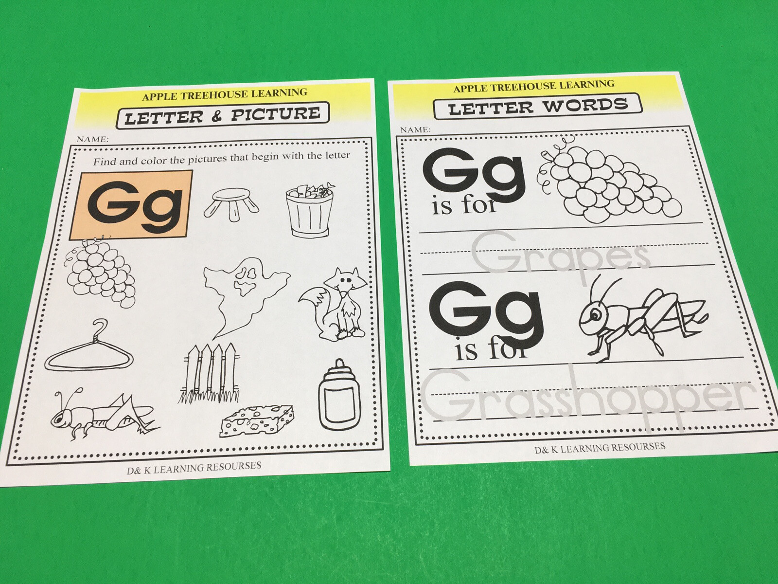 Letter Gg – Apple Treehouse Worksheets – Preschool Teaching supplies 20pgs