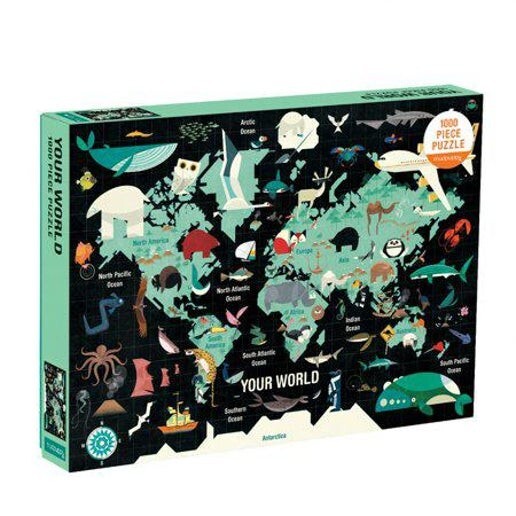 Your World 1000 Piece Puzzle – World Map with Animals – 27 x 20″