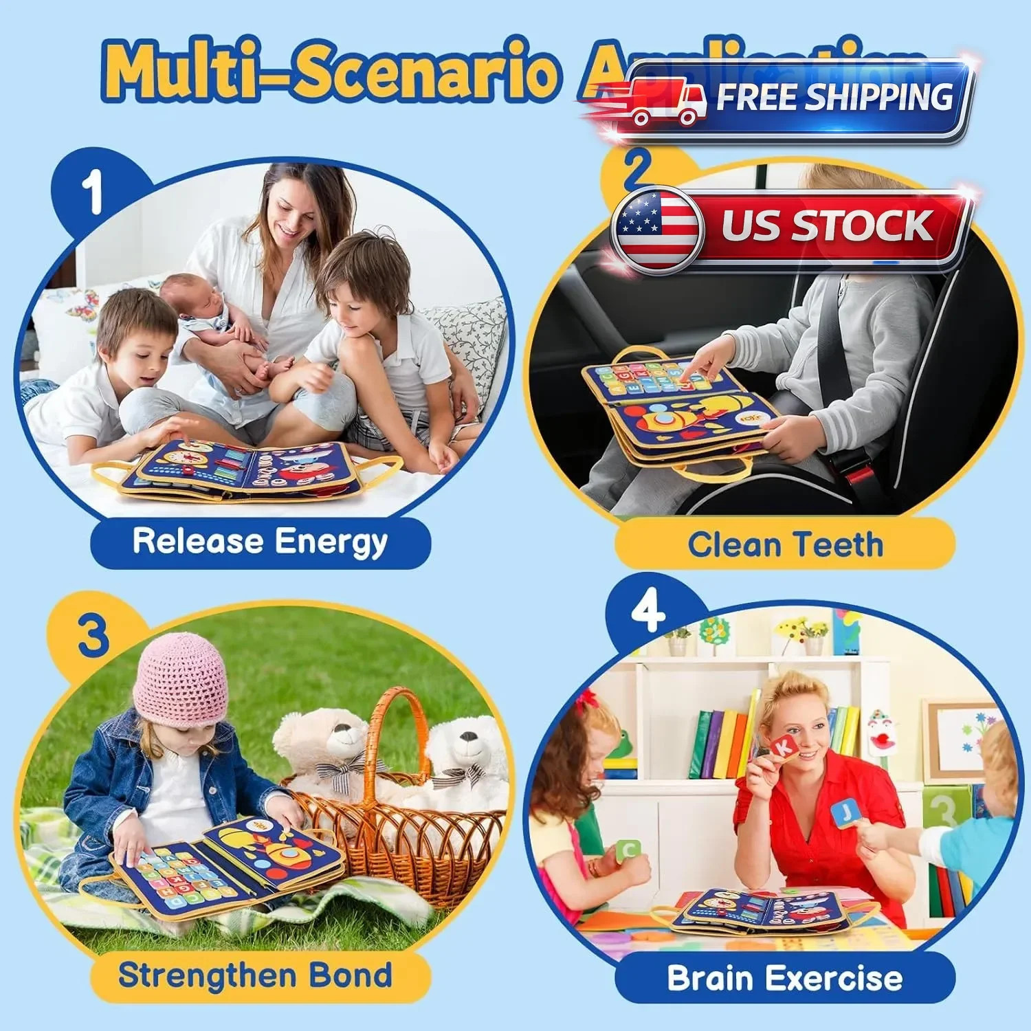 Toddler Busy Board Montessori Toys for Boys, Sensory Book Educational Activities