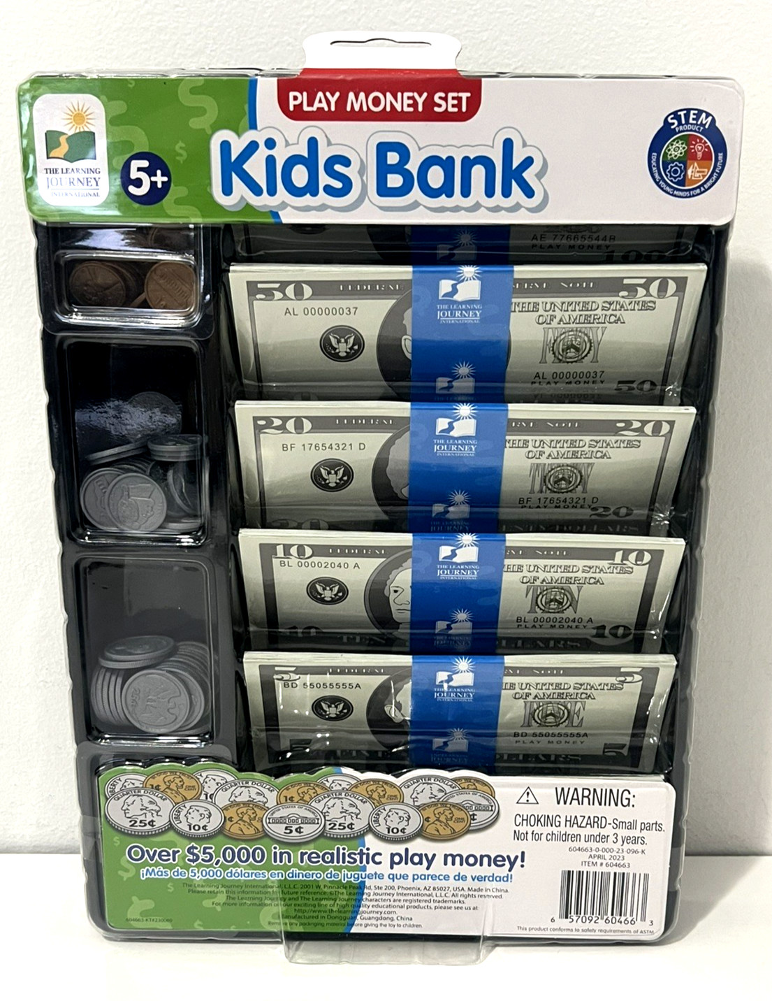 KIDS BANK PLAY MONEY SET EDUCATIONAL STEM COUNTING TOY BY THE LEARNING JOURNEY!!