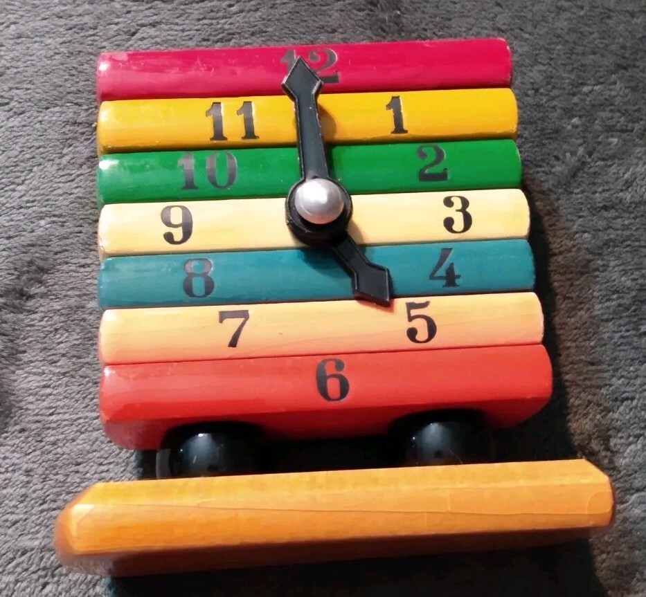 Vintage Kouvalias Wooden Toy Clock Building Block Bright Colors Learning Toy