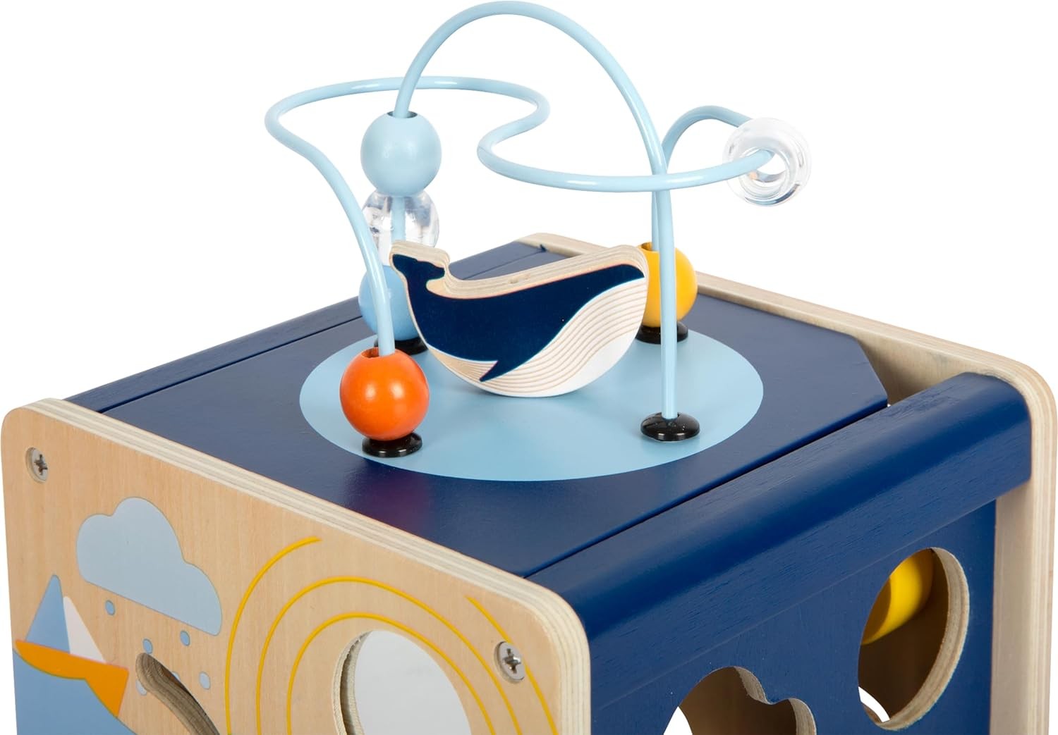 small foot Big Ocean Activity Cube Made of Wood, Maritime Motor Toy for Toddlers