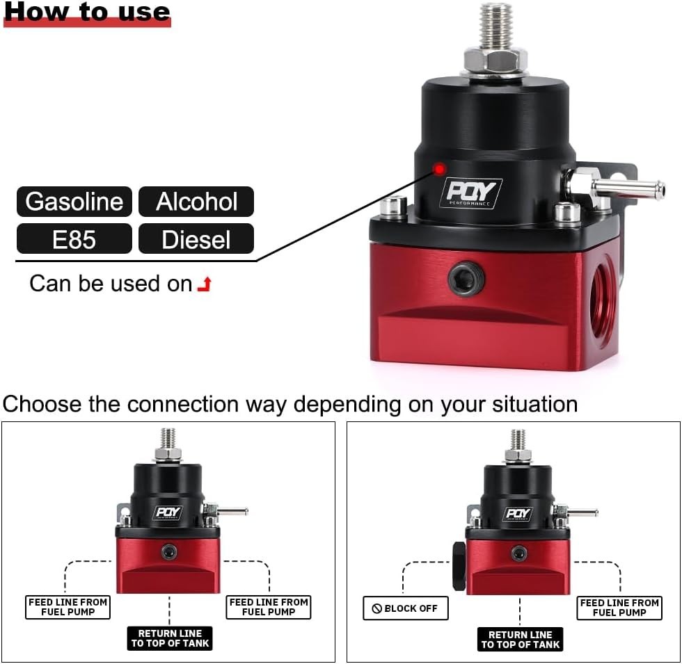 Adjustable Fuel Pressure Regulator Kit 3-70PSI with AN8 Feed Port and AN6 Ret…