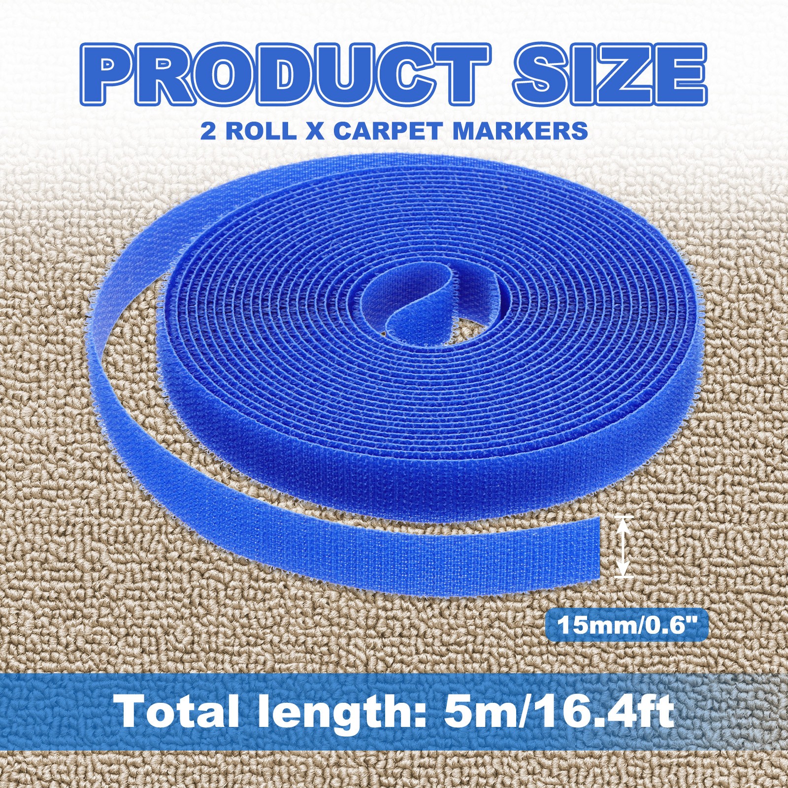 2pcs Carpet Marker Strips 0.6 Inch x 16.4 Ft, Floor Markers Nylon Strip, Blue