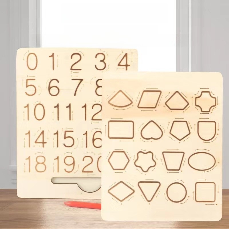 Wooden Letters Alphabet & Numbers Tracing Boards Preschool Educational Toy Set