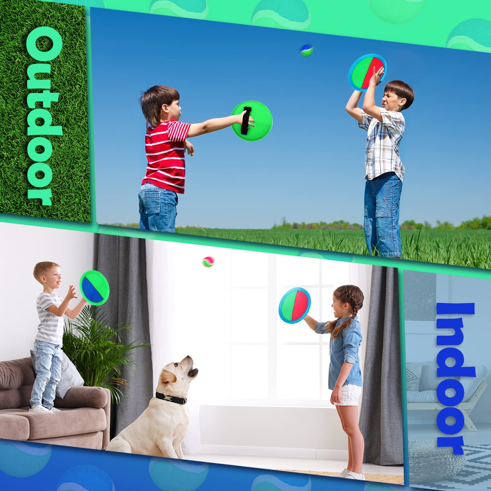 Charniol Kids Toys Toss and Catch Game Set Medium, Blue Green, Pink Green