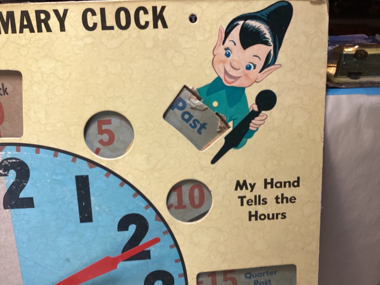 Vintage Milton Bradley 1955 #9380 Tick-Tock primary learning clock 21” x 20”