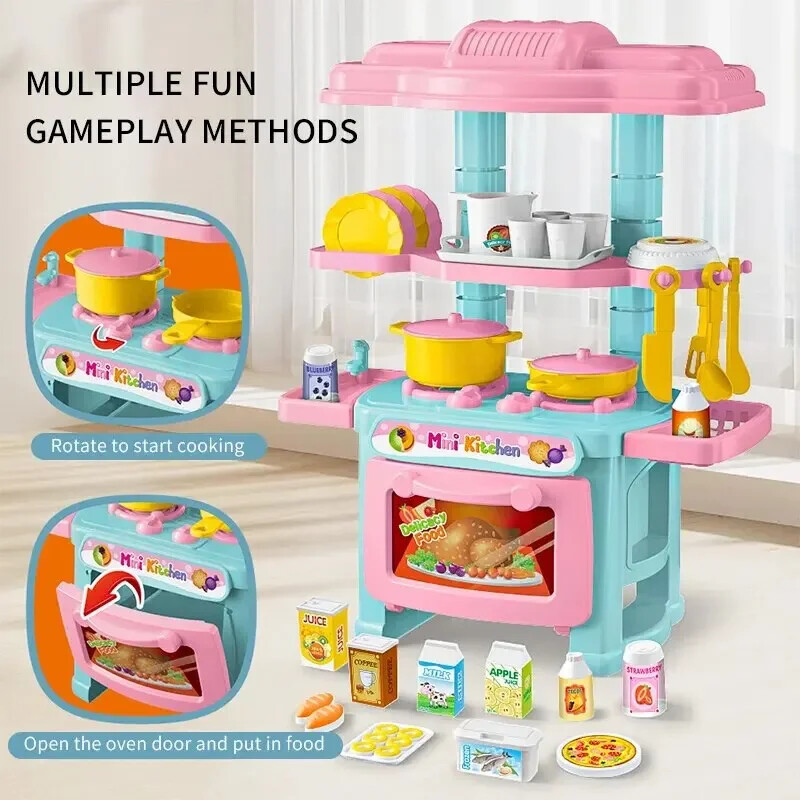 48Pcs Mini Kitchen Play Set – DIY Cooking Toy with Food & Tableware for Kids