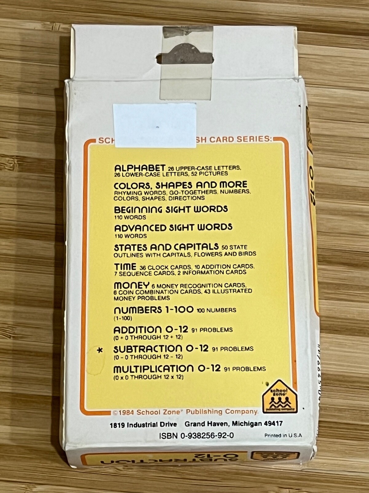 Vintage Home School Zone Flash Cards Subtraction & 1-100 Numbers, 04005 04007