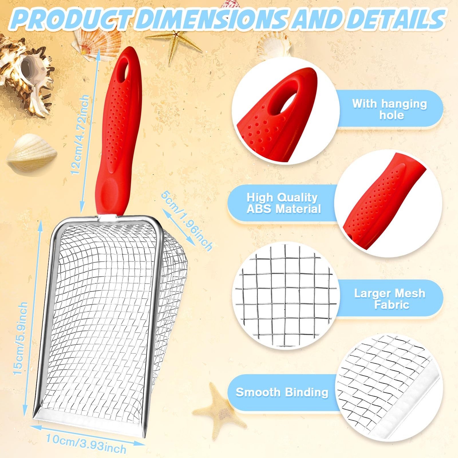 Apidgrowth Beach Mesh Shovel,Sand Sifter Tool for Shell Collecting with Red