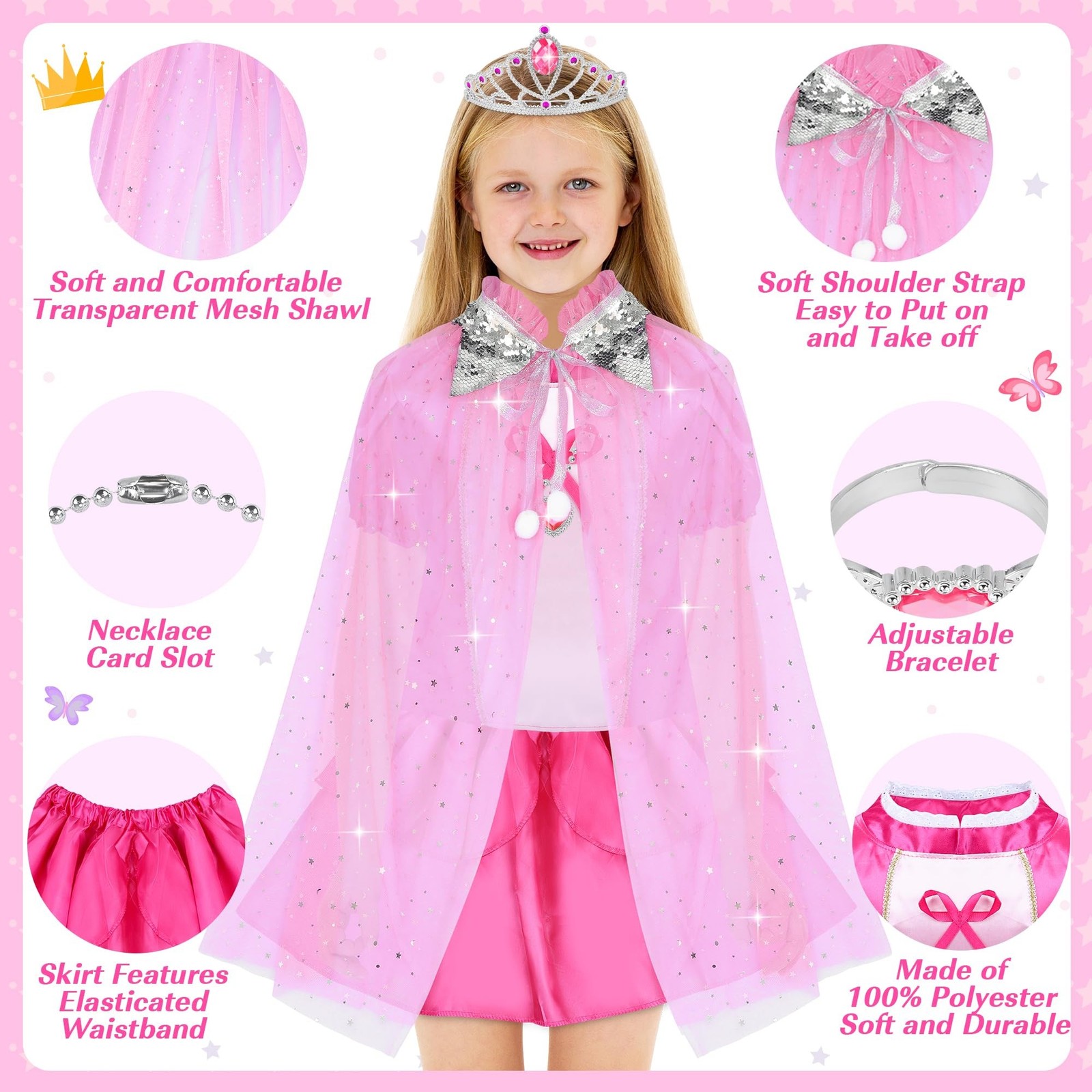 16 Pcs Princess Dress Up Clothes for Little Girl Role Play Costume Gift Set, …