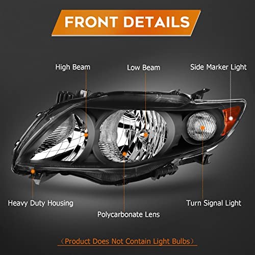 Corolla Headlight Assembly 2009-2010 Black Housing