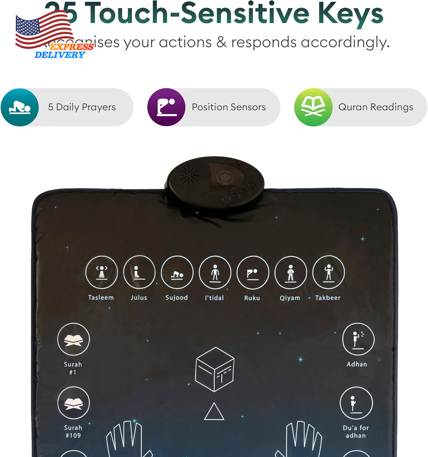 Salah Mat Interactive Prayer Mat & Reverts Learning Surahs Salah Duas & More
