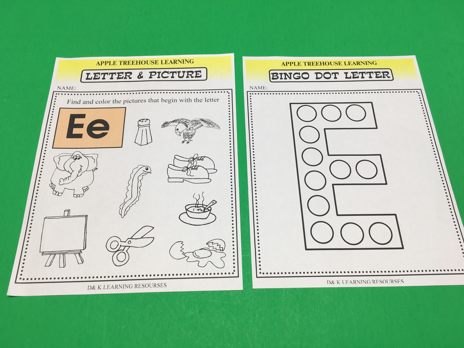 Letter Ee – Apple Treehouse Worksheets – Preschool Teaching supplies 20pgs
