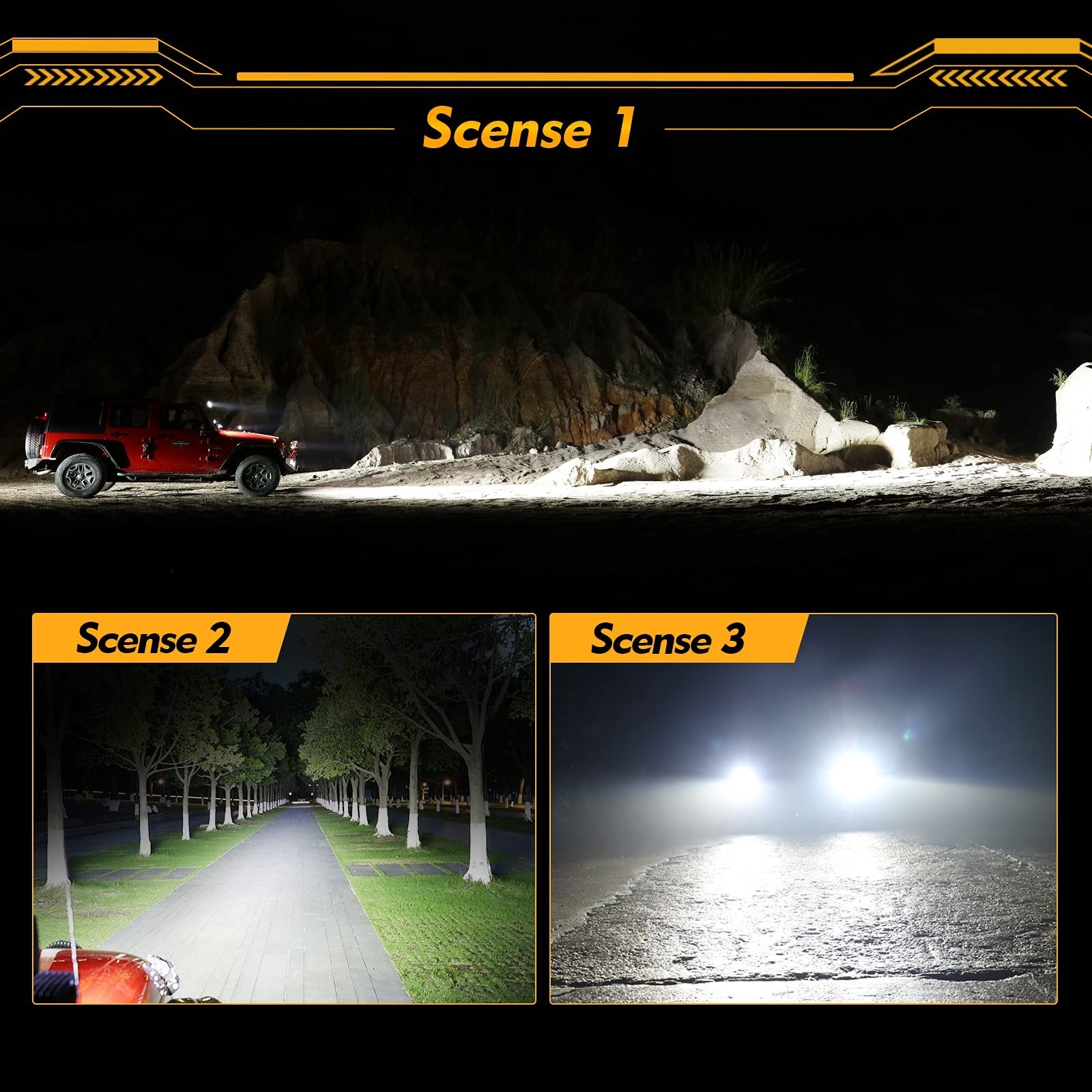 Auxbeam 4″ Round Offroad Light Pods, 6 Modes Amber White Fog Lights Strobe Li…
