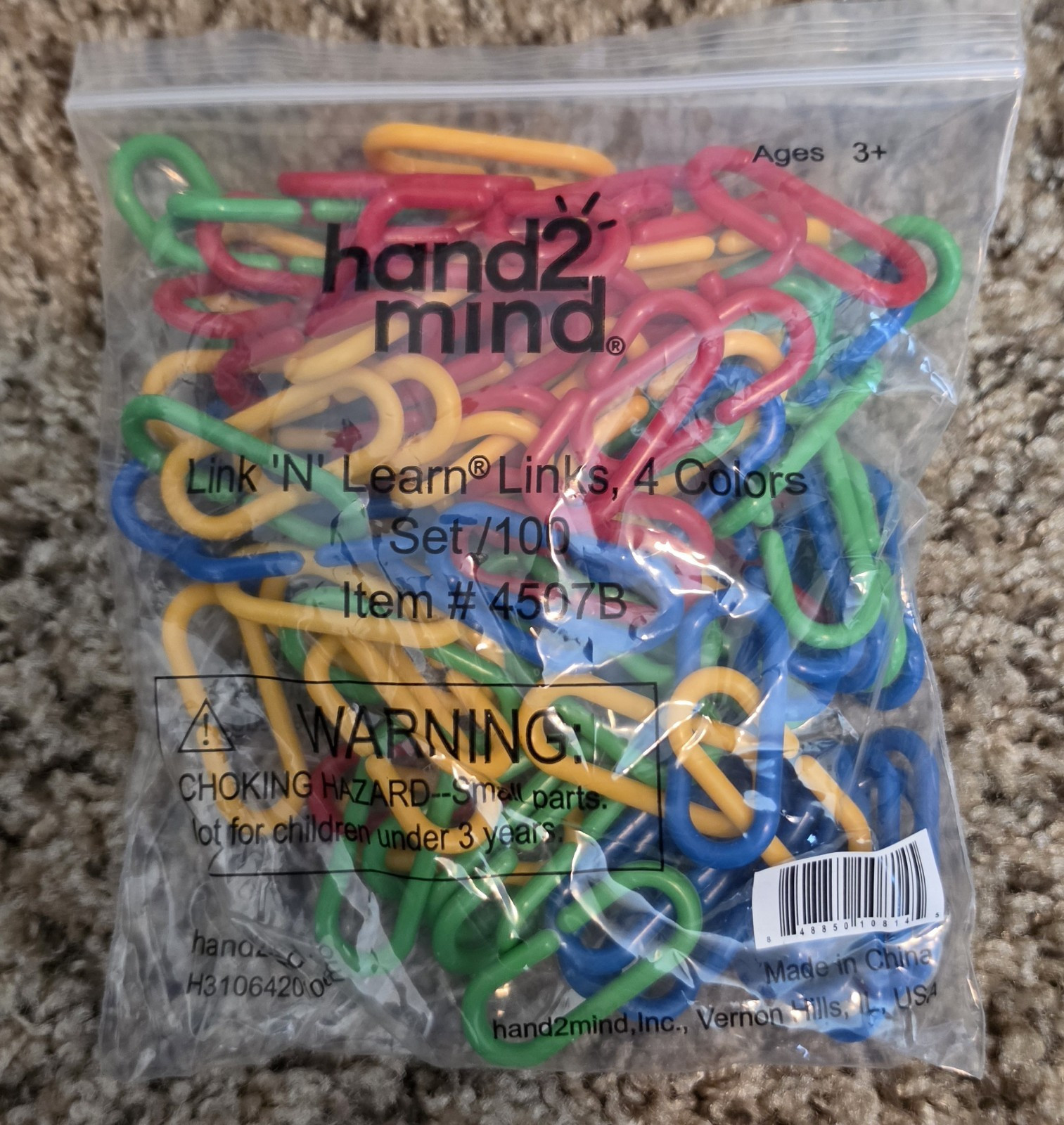 hand2mind Link ‘N’ Learn Links / Set of 100 / Yellow, Red, Green, Blue / Kids