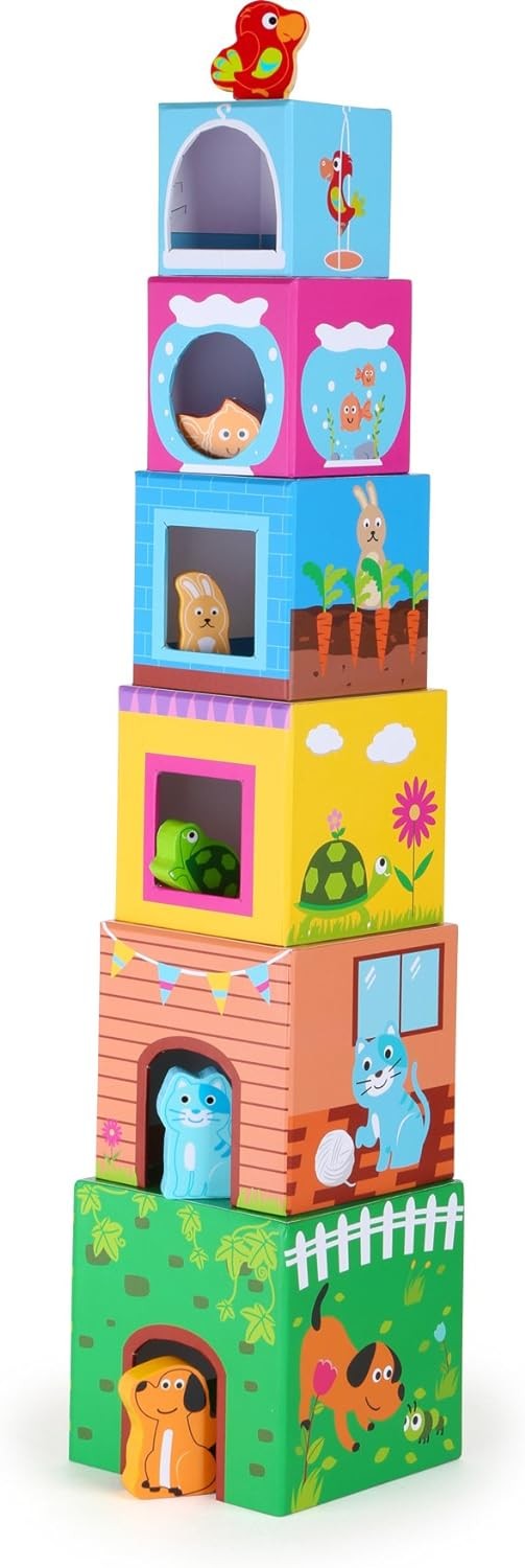Small Foot 10044 Colourful Stacking Cubes made of cardboard, motor activity w/ 6