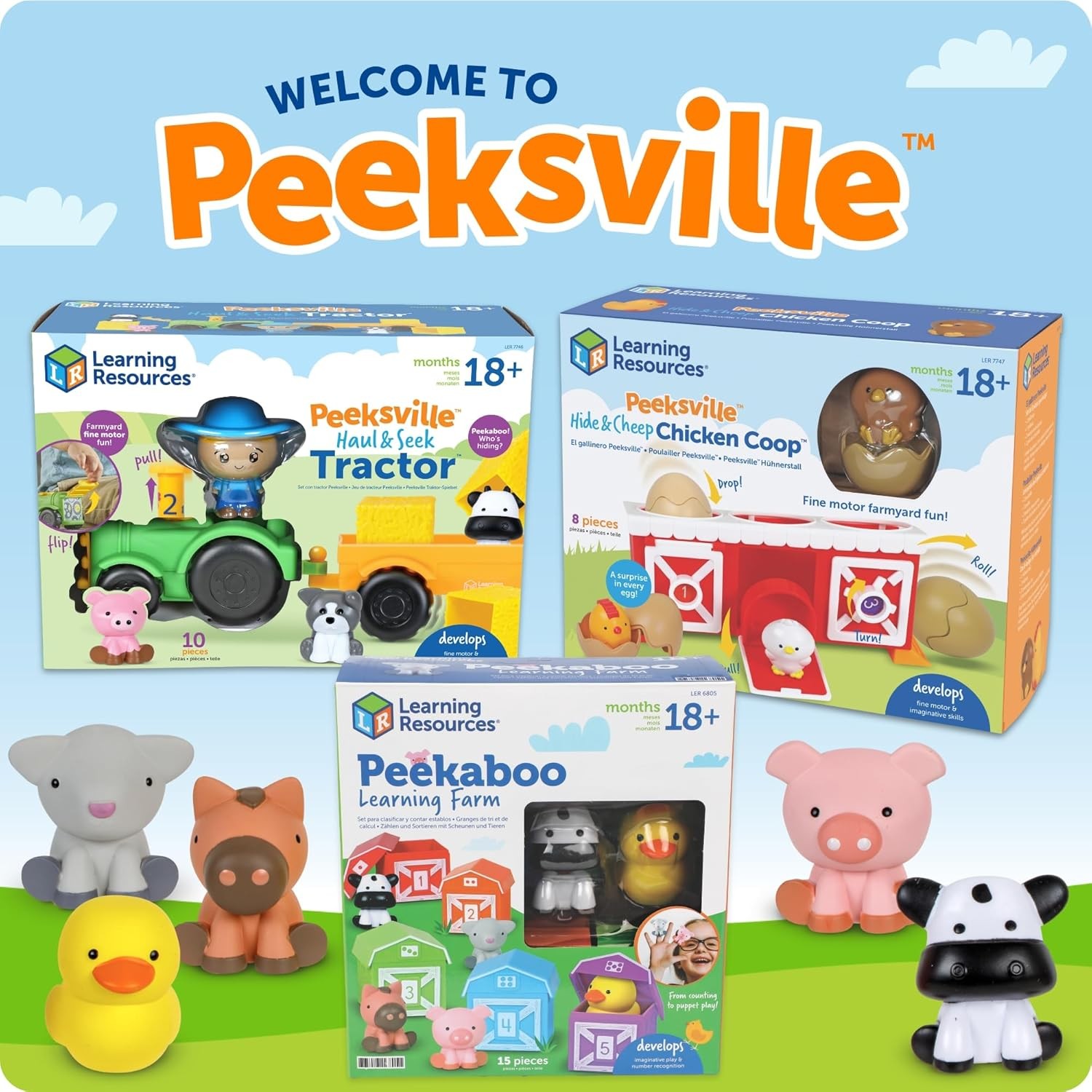 Learning Resources Peekaboo Learning Farm – 10 Pieces, Ages 18+ Months Toddler L